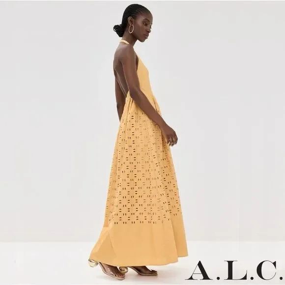 A.L.C. **NWT** Blair Eyelet Halter Cotton Maxi Dress Butterscotch Yellow
